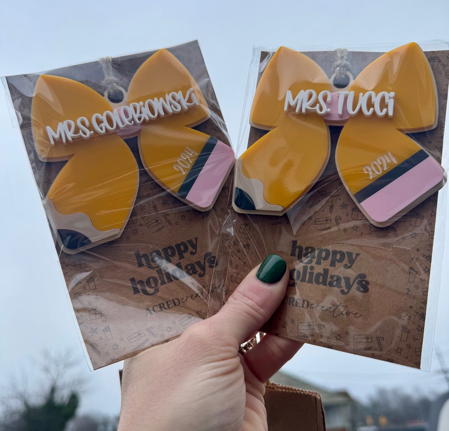 Teacher Pencil Bow Ornament