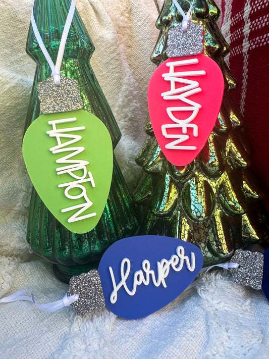 Personalized Christmas Bulb Ornament/Stocking Tag