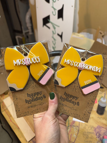 Teacher Pencil Bow Ornament