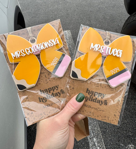 Teacher Pencil Bow Ornament