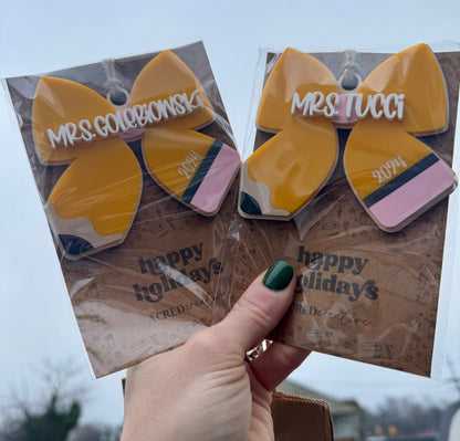 Teacher Pencil Bow Ornament